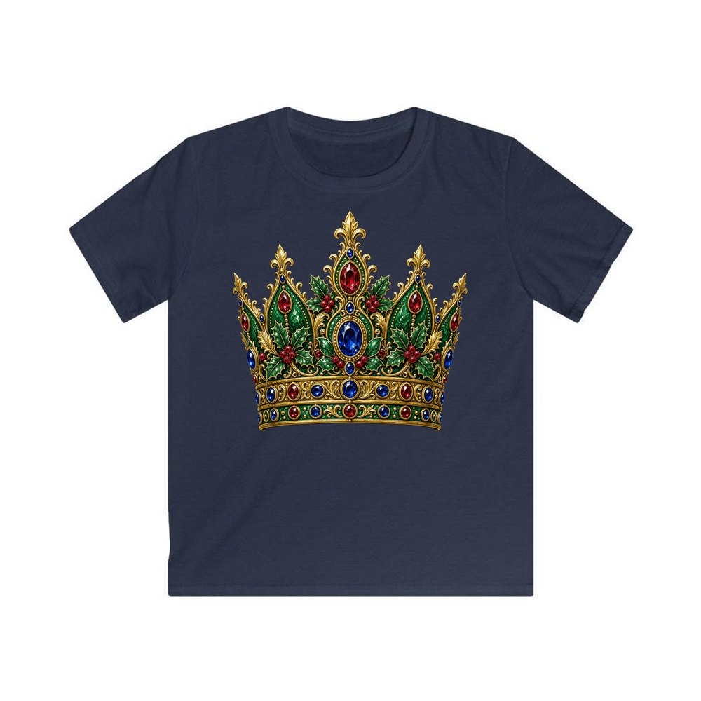 Jewelled Christmas Crown personalised kids Christmas tee in navy