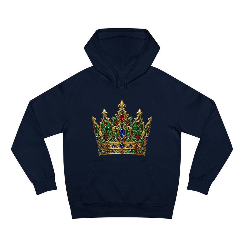 Jewelled Christmas Crown personalised Christmas hoodie in navy