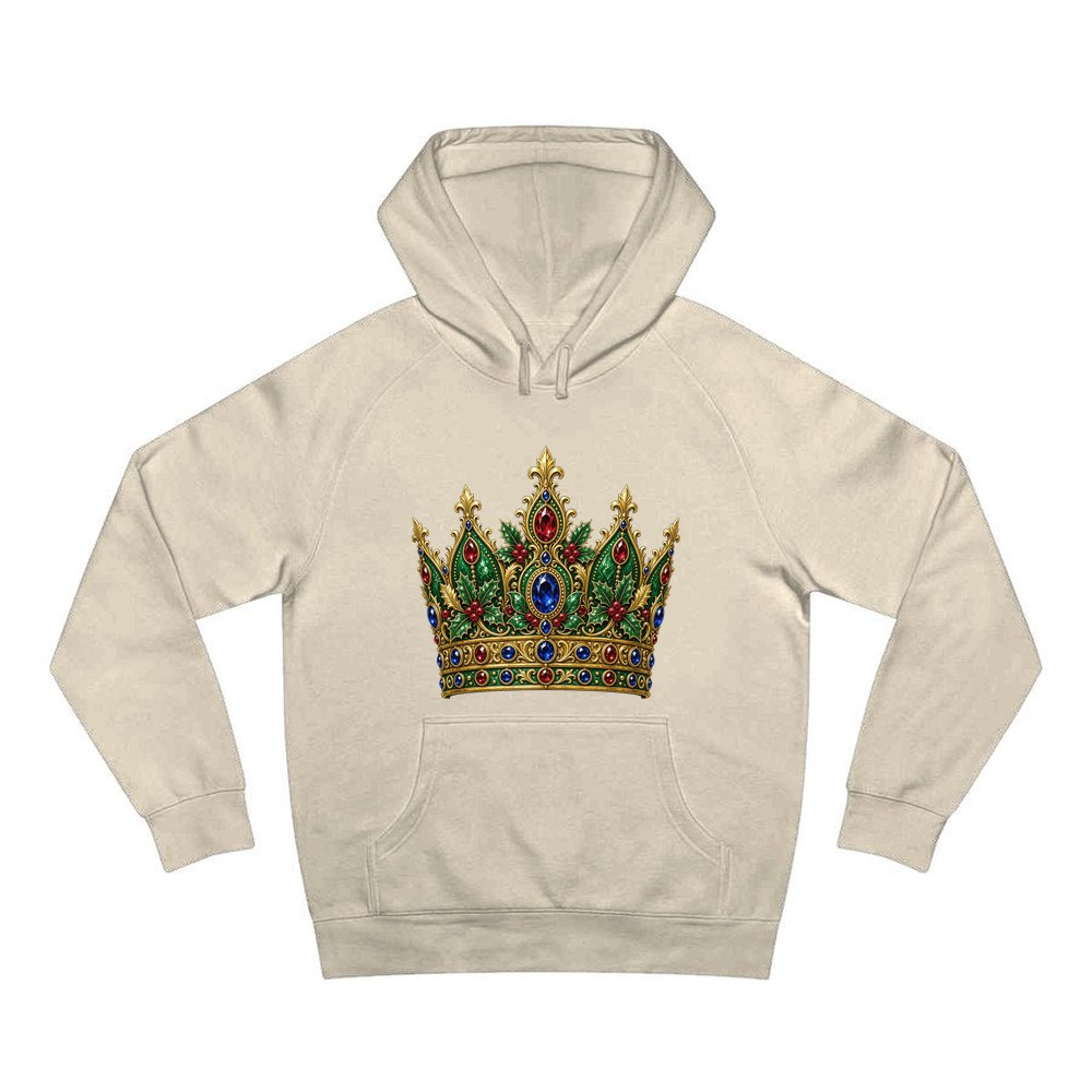 Jewelled Christmas Crown personalised Christmas hoodie in sand