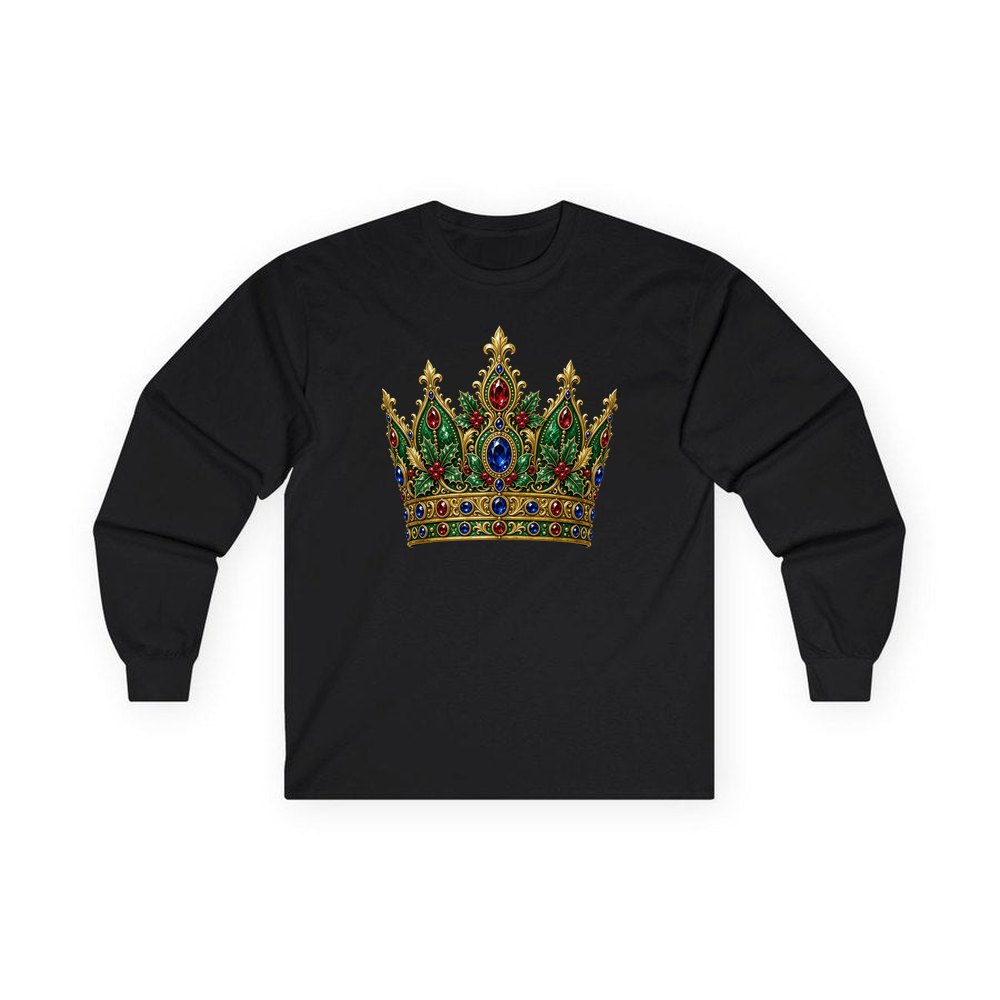 Jewelled Christmas Crown personalised long sleeve Christmas T-shirt in black