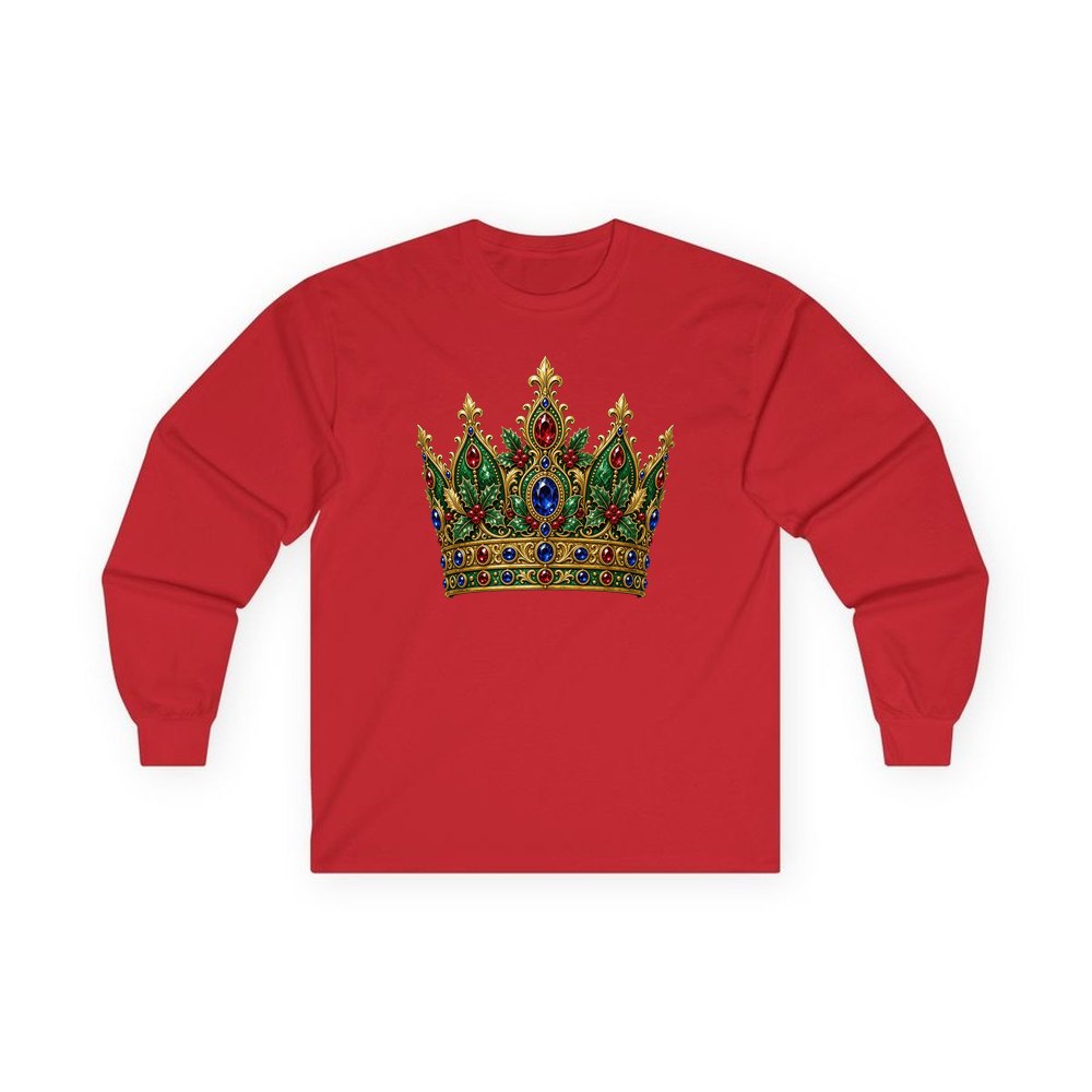 Jewelled Christmas Crown personalised long sleeve Christmas T-shirt in red