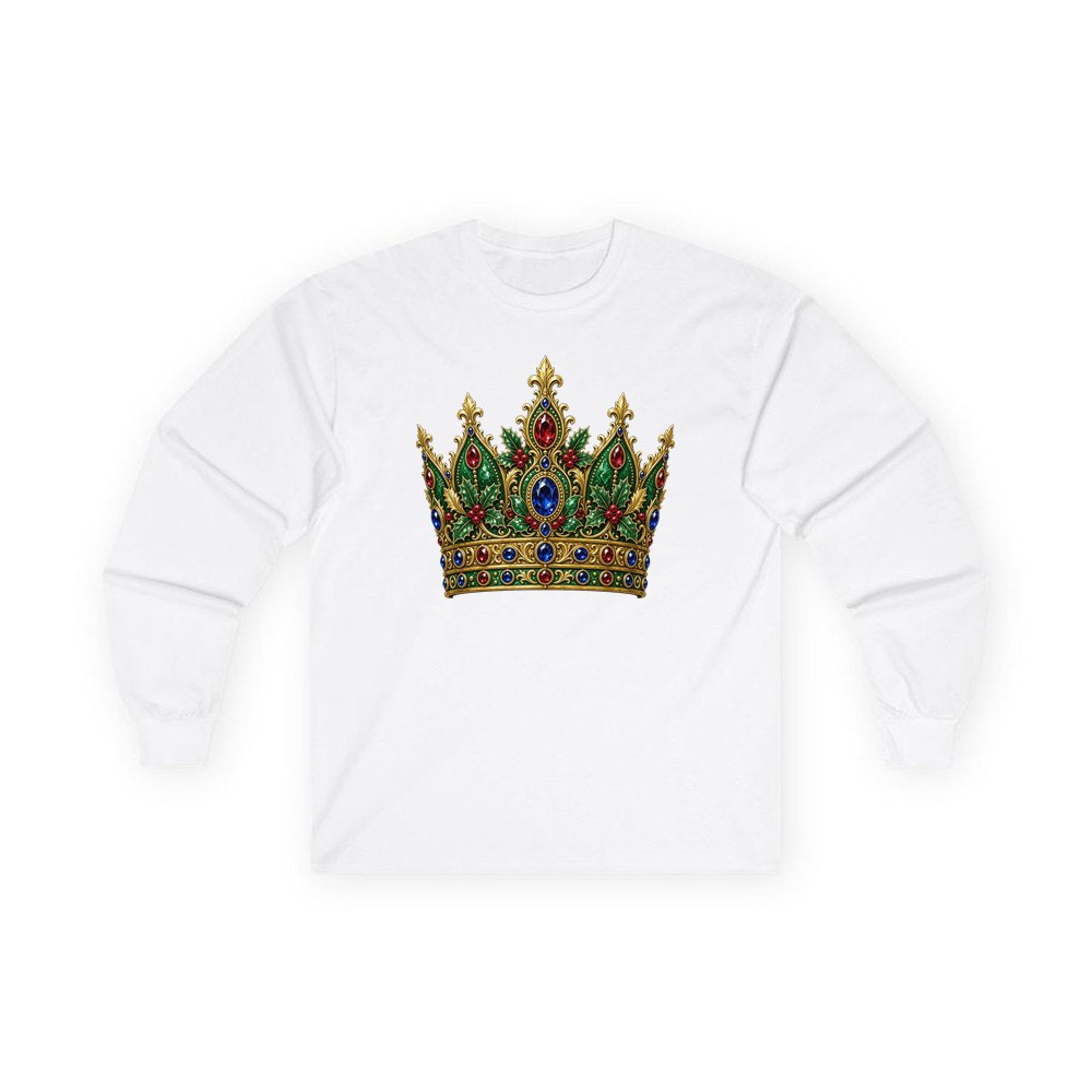 Jewelled Christmas Crown personalised long sleeve Christmas T-shirt in white