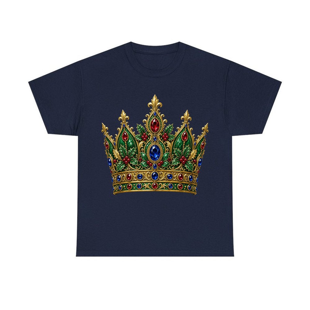Jewelled Christmas Crown personalised Christmas T-shirt in navy