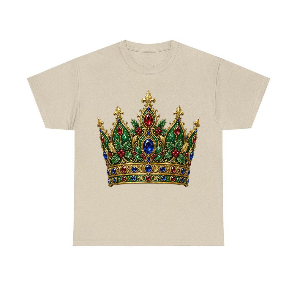 Jewelled Christmas Crown personalised Christmas T-shirt in sand