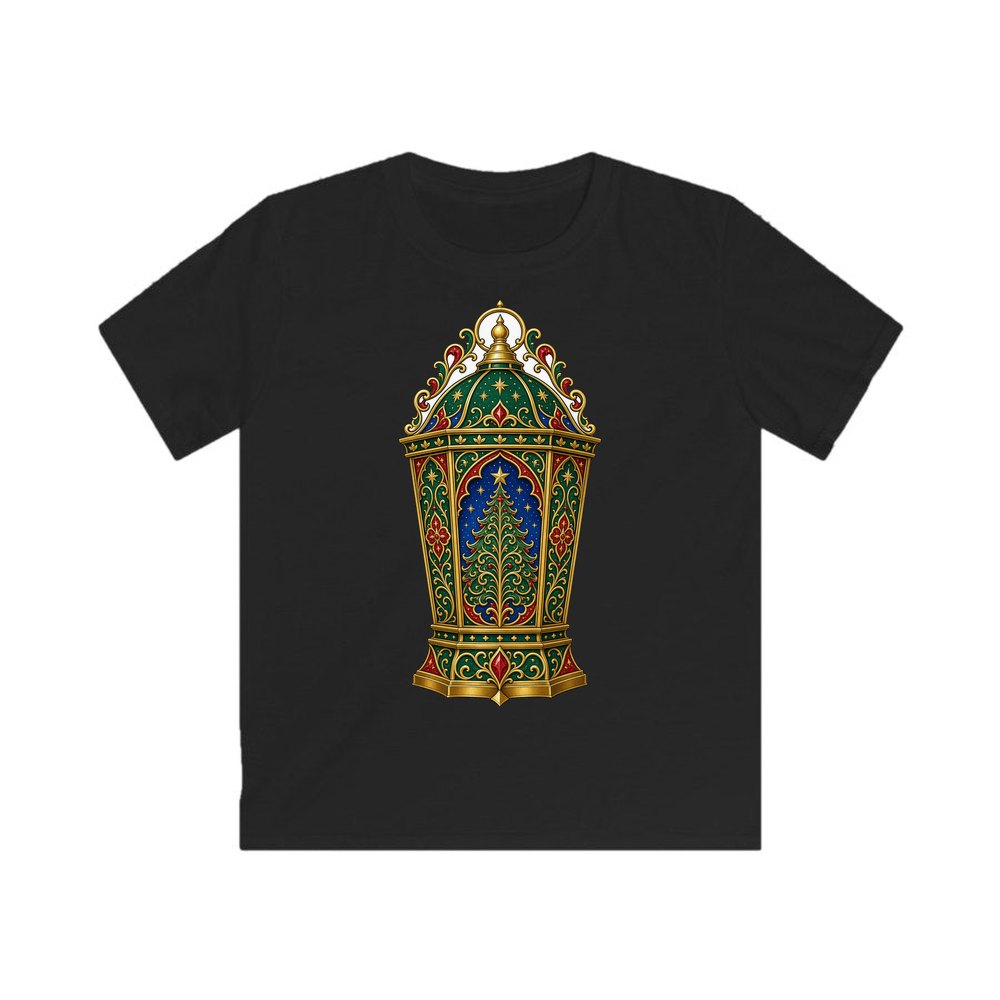 Jewelled Christmas Lantern personalised kids Christmas tee in black