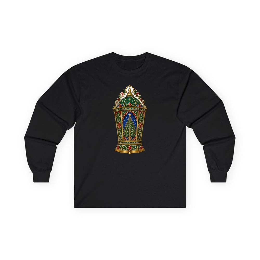 Jewelled Christmas Lantern personalised long sleeve Christmas T-shirt in black