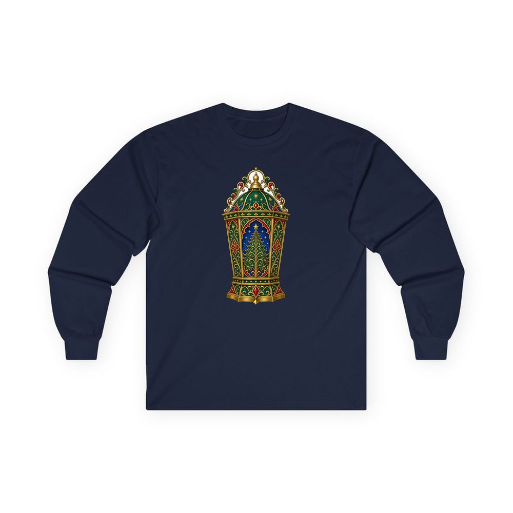 Jewelled Christmas Lantern personalised long sleeve Christmas T-shirt in navy