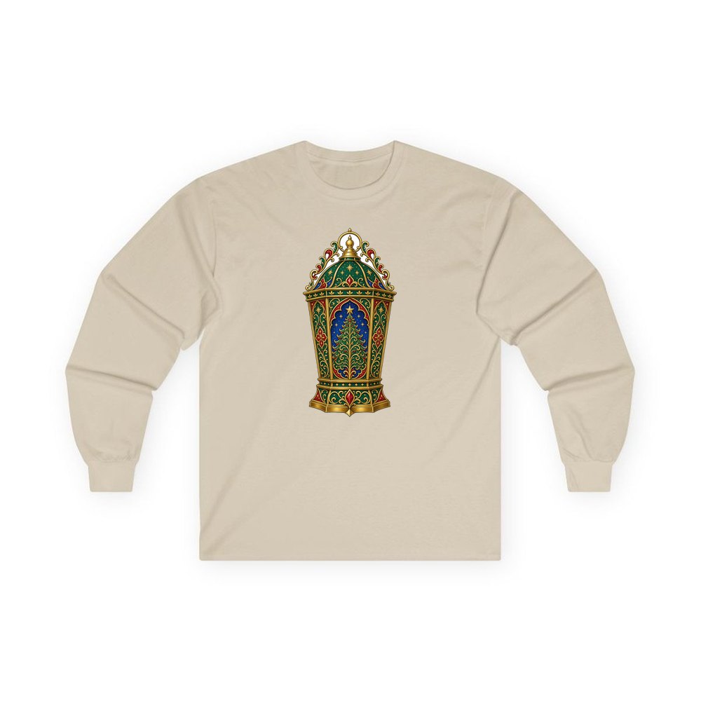 Jewelled Christmas Lantern personalised long sleeve Christmas T-shirt in sand