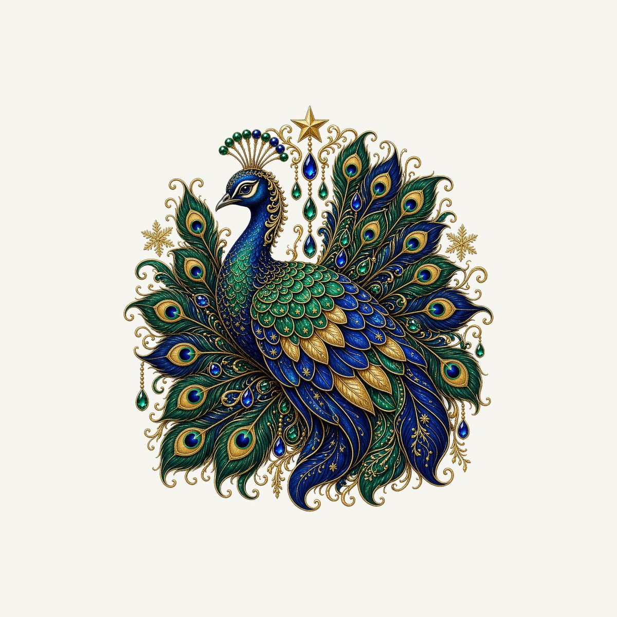 Jewelled Christmas Peacock Personalised Kids Tee and Baby Bodysuit