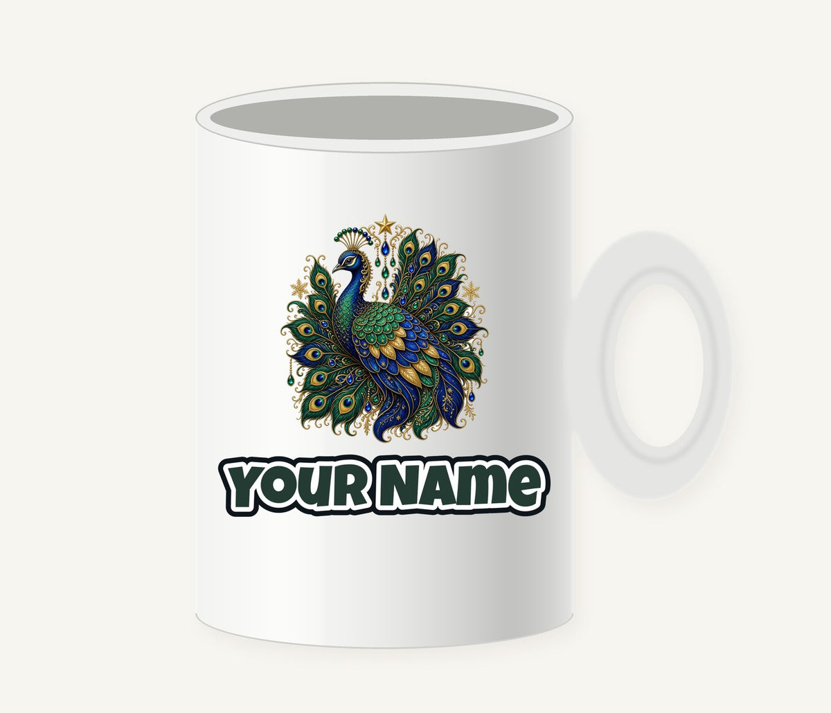 Jewelled Christmas Peacock Personalised Christmas Mug