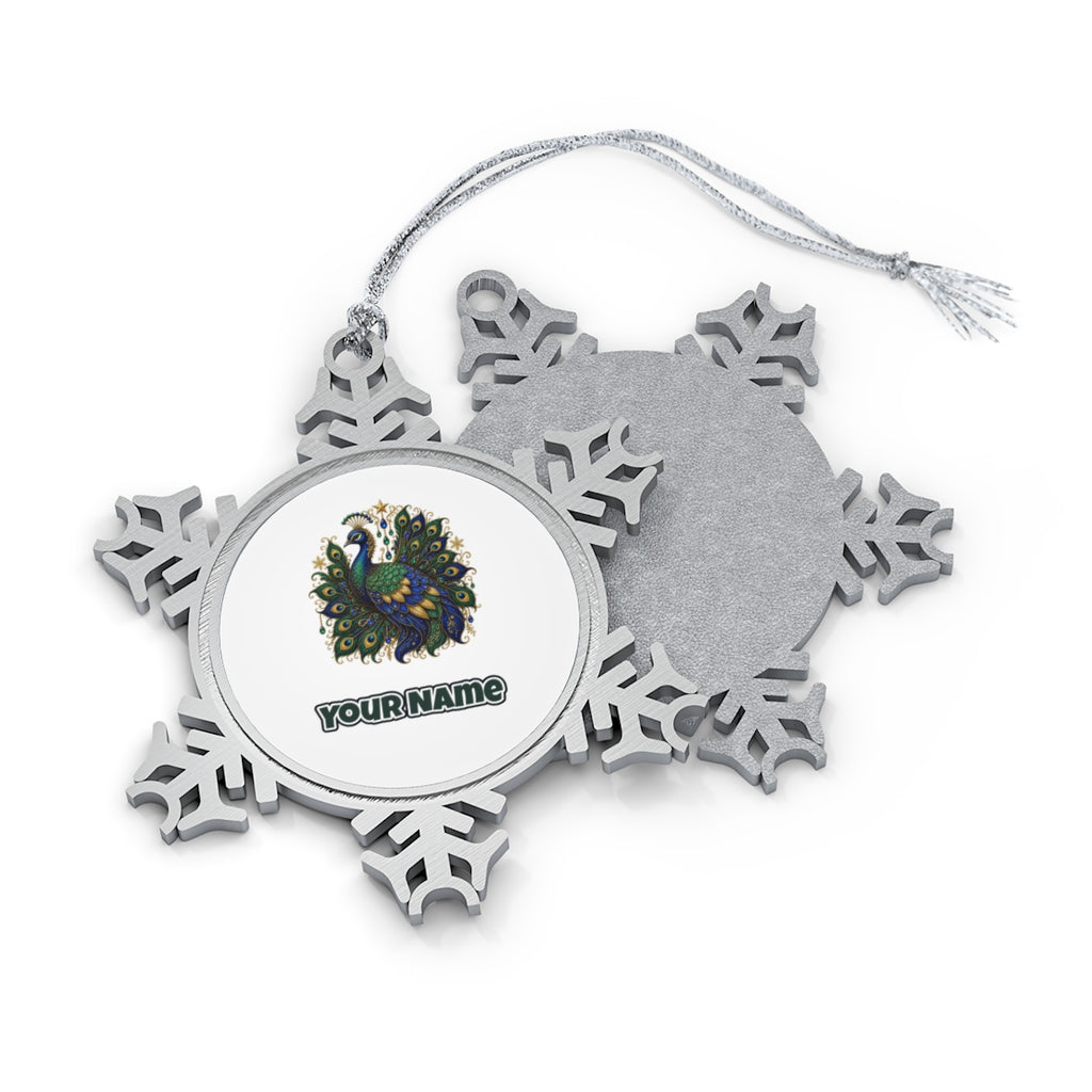 Jewelled Christmas Peacock Personalised Pewter Christmas Ornament