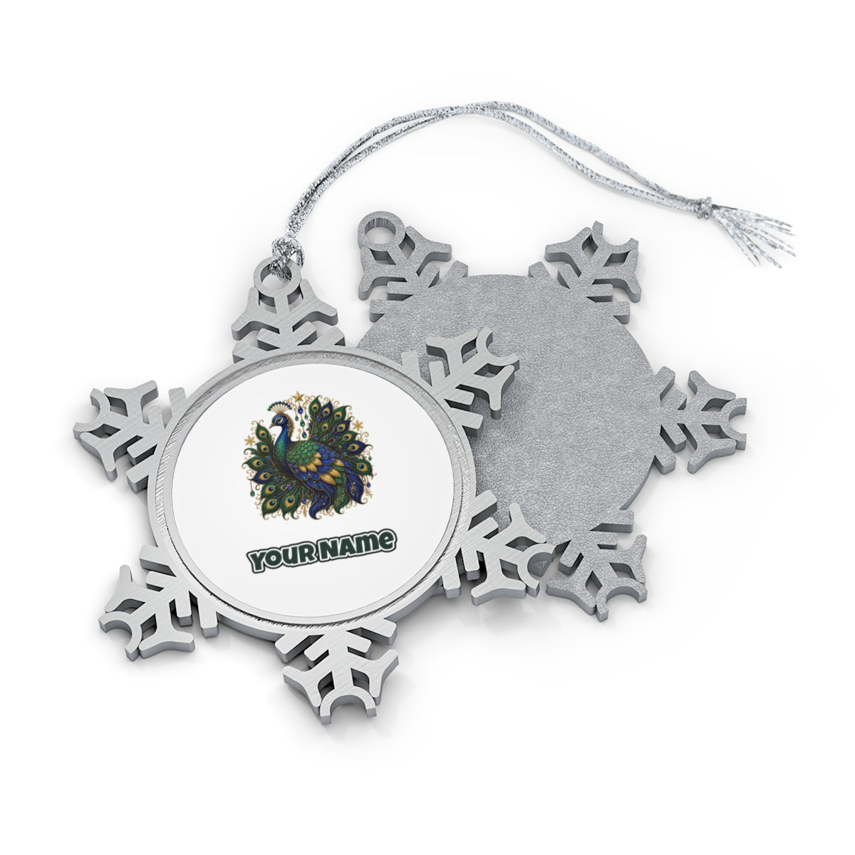 Jewelled Christmas Peacock Personalised Pewter Christmas Ornament