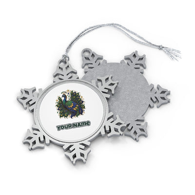 Jewelled Christmas Peacock Personalised Pewter Christmas Ornament