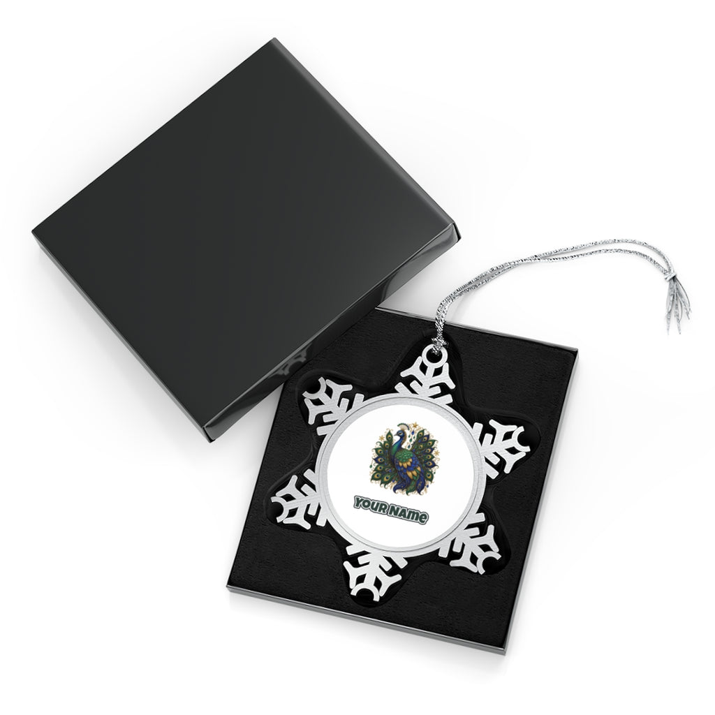Jewelled Christmas Peacock Personalised Pewter Christmas Ornament