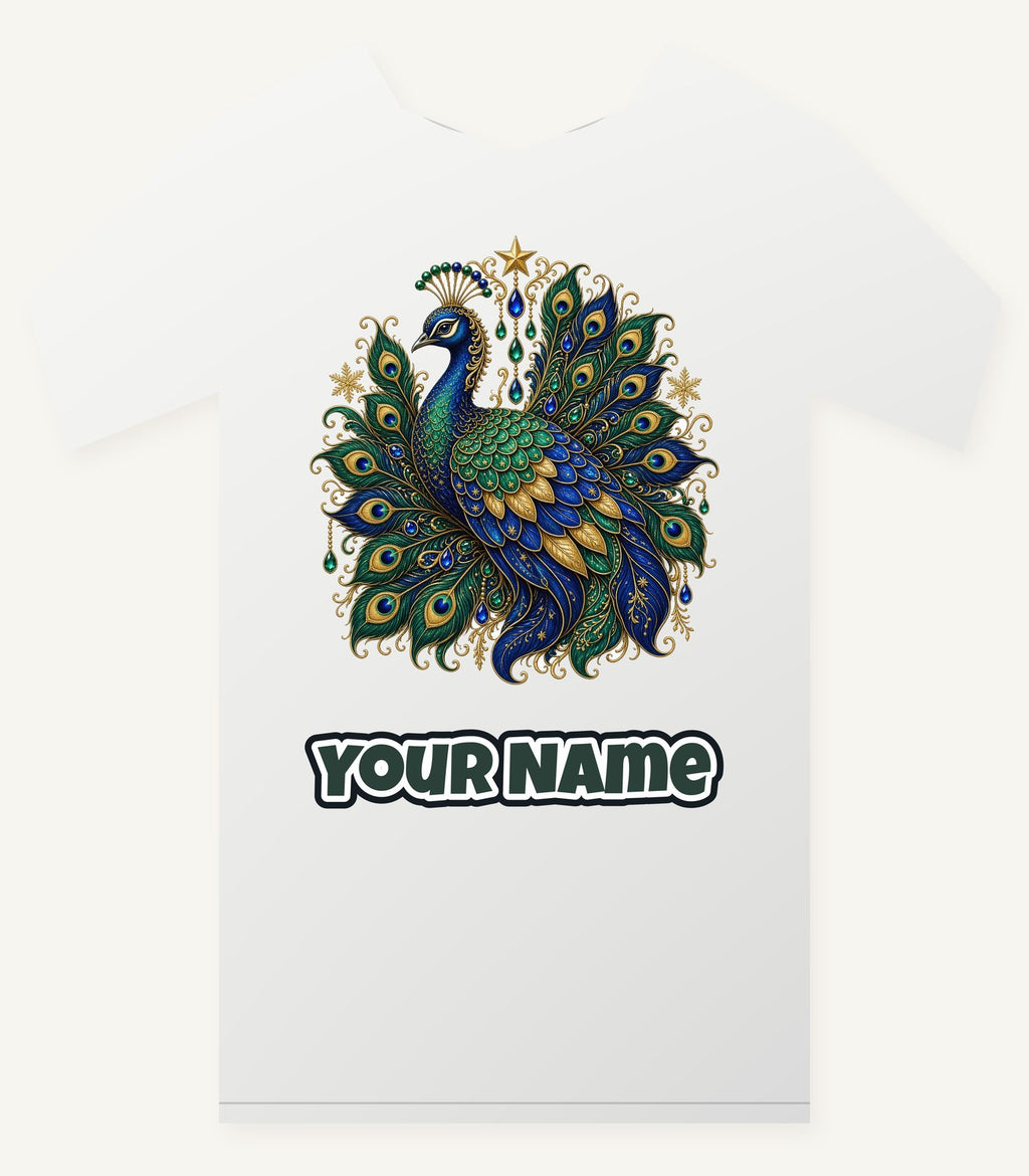 Jewelled Christmas Peacock Personalised Christmas T-Shirt and Hoodie