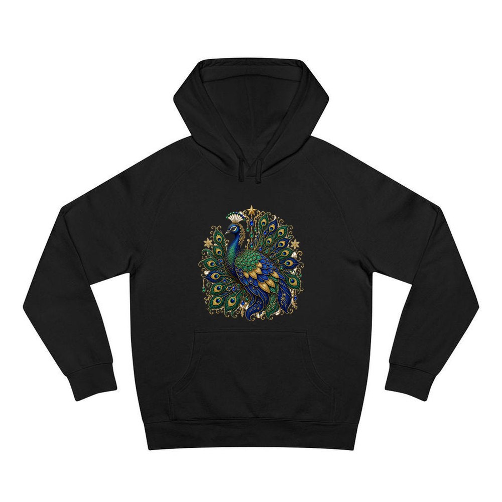 Jewelled Christmas Peacock personalised Christmas hoodie in black