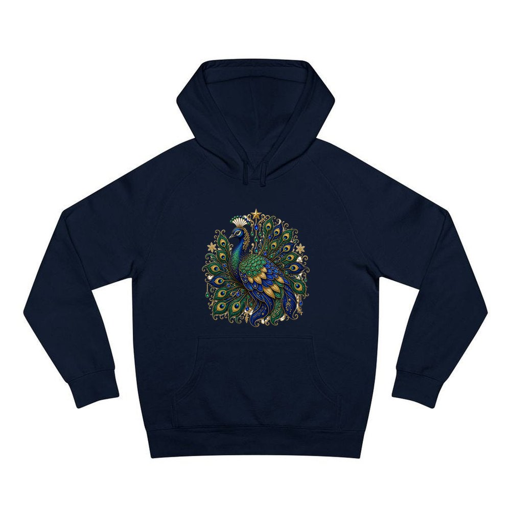 Jewelled Christmas Peacock personalised Christmas hoodie in navy