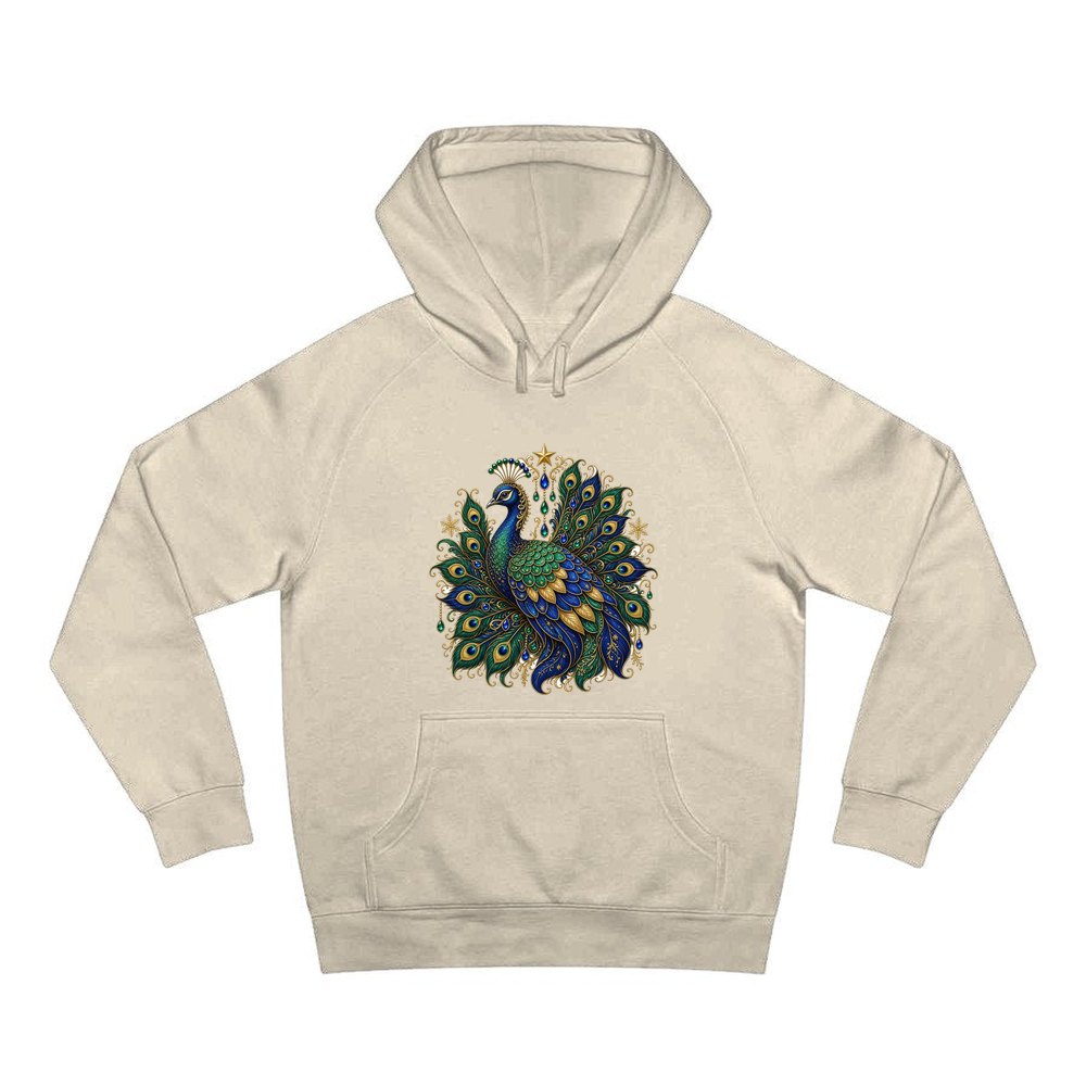 Jewelled Christmas Peacock personalised Christmas hoodie in sand