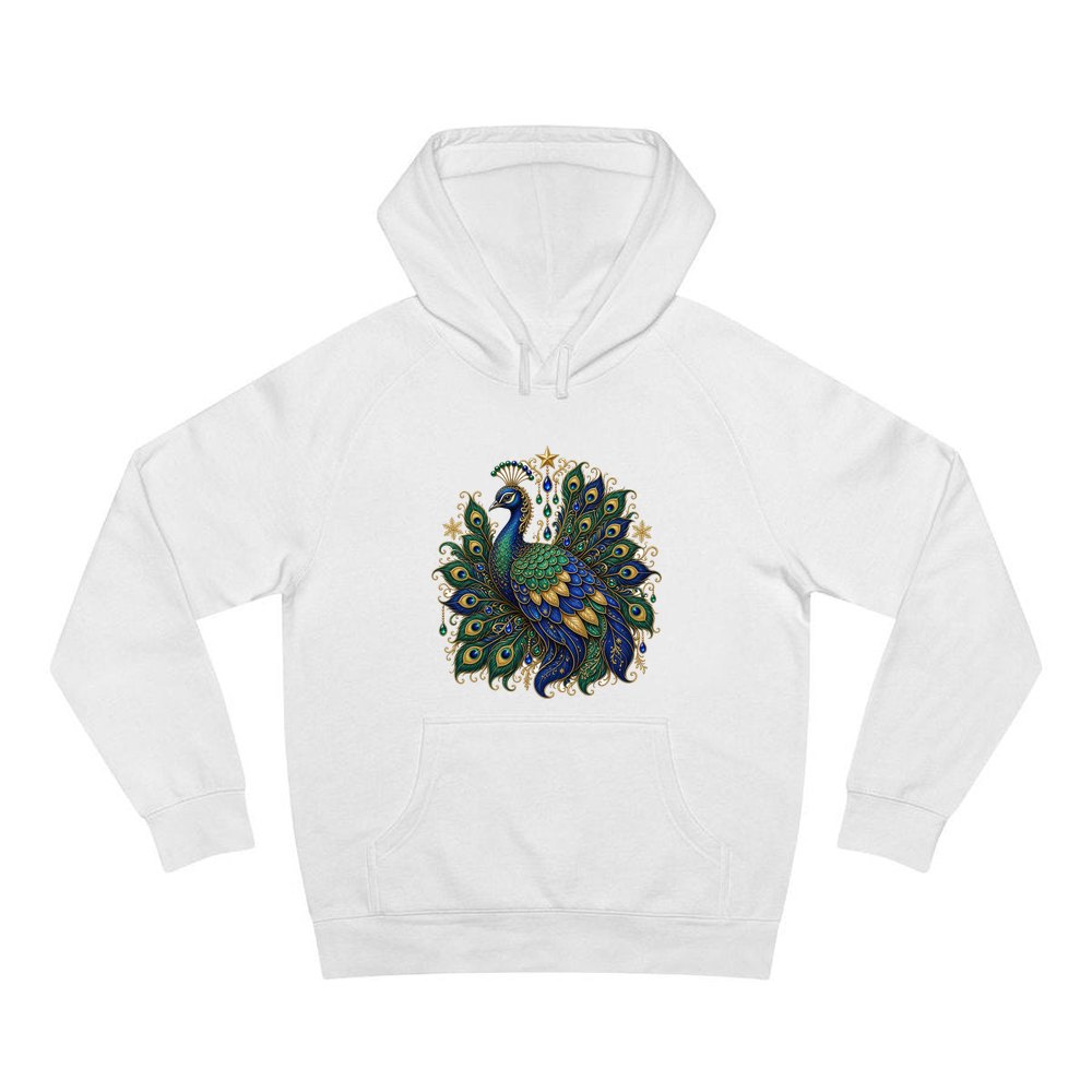 Jewelled Christmas Peacock personalised Christmas hoodie in white