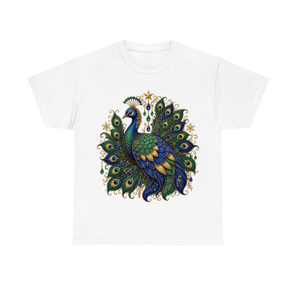 Jewelled Christmas Peacock personalised Christmas T-shirt in white