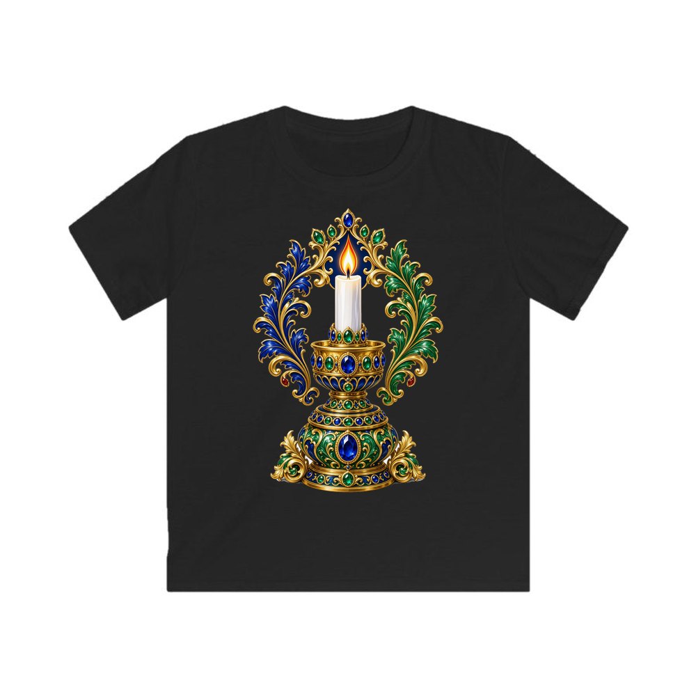 Jewelled Gold Candle Holder personalised kids Christmas tee in black
