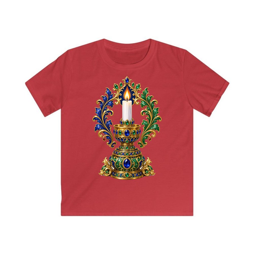 Jewelled Gold Candle Holder personalised kids Christmas tee in red