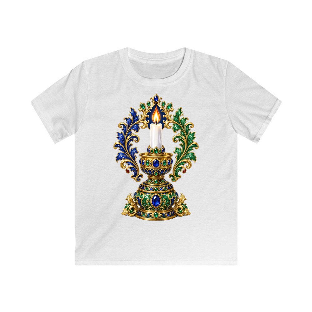 Jewelled Gold Candle Holder personalised kids Christmas tee in white