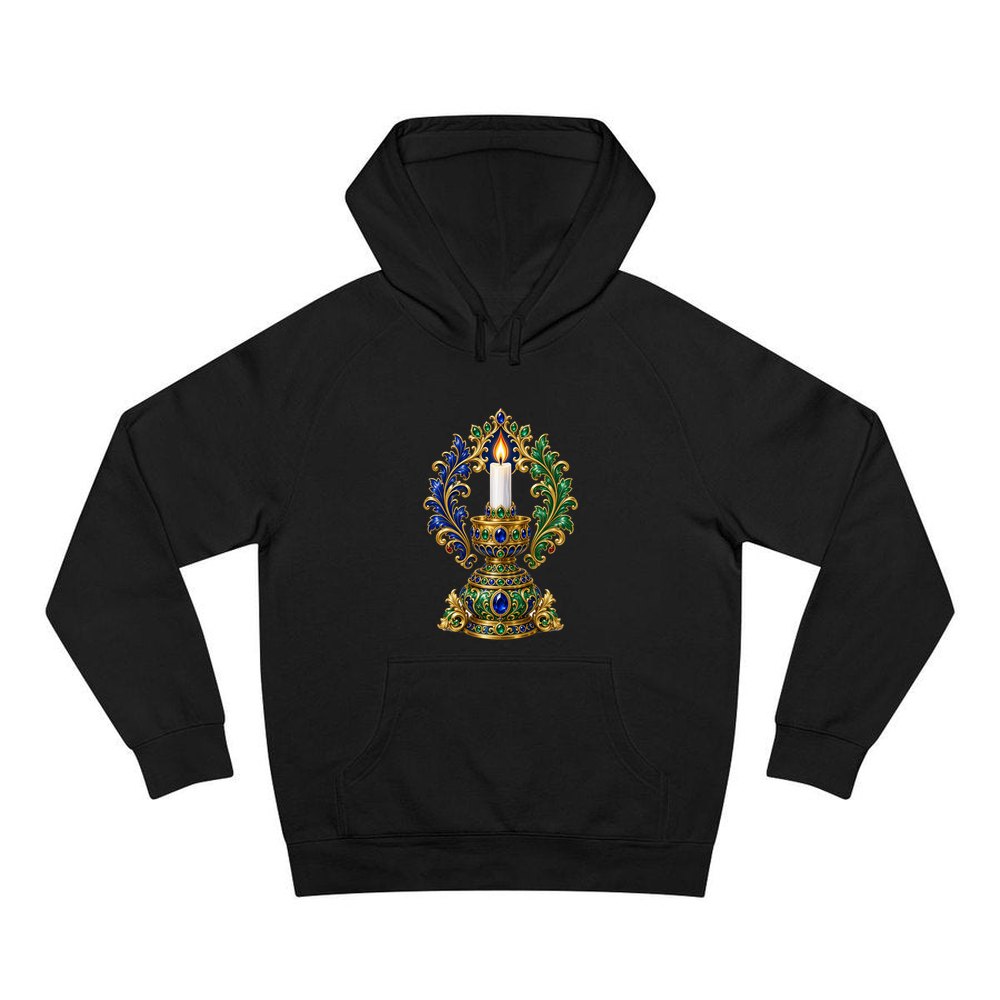 Jewelled Gold Candle Holder personalised Christmas hoodie in black