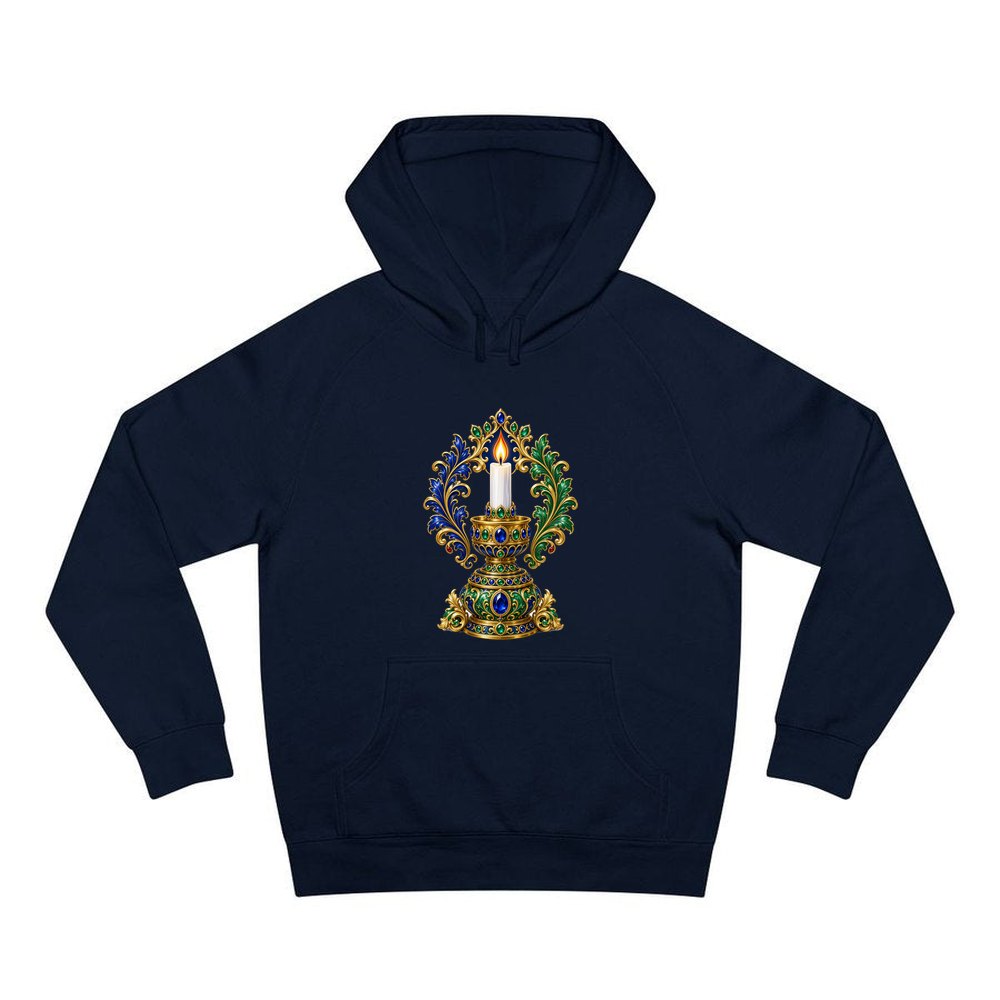 Jewelled Gold Candle Holder personalised Christmas hoodie in navy
