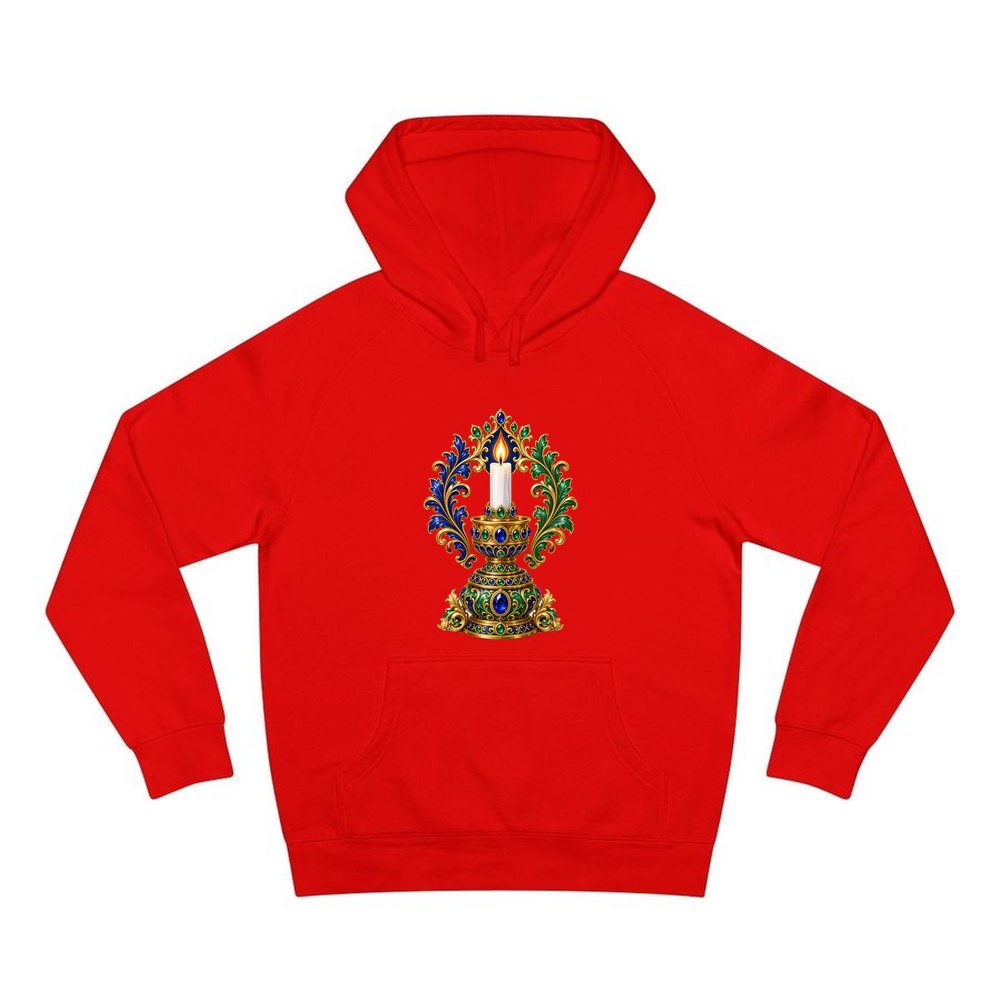 Jewelled Gold Candle Holder personalised Christmas hoodie in red