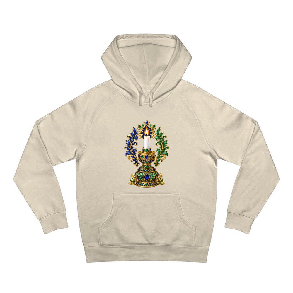 Jewelled Gold Candle Holder personalised Christmas hoodie in sand