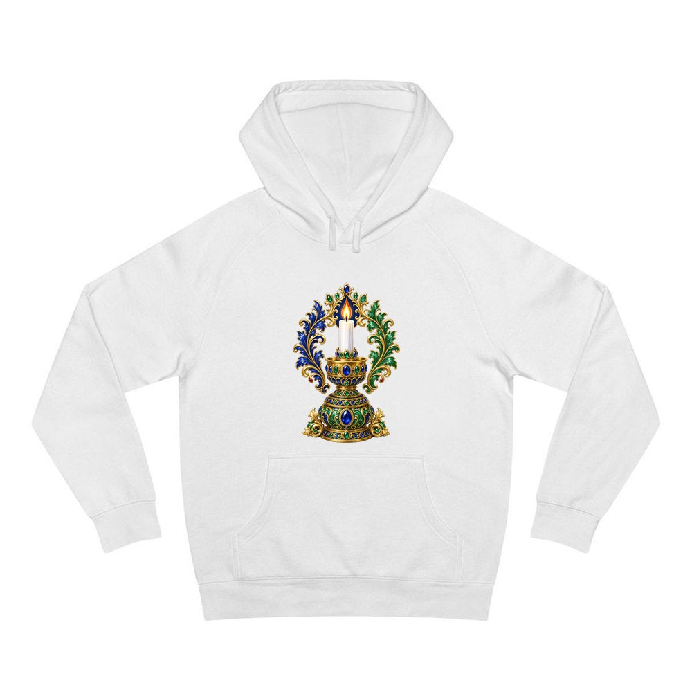 Jewelled Gold Candle Holder personalised Christmas hoodie in white