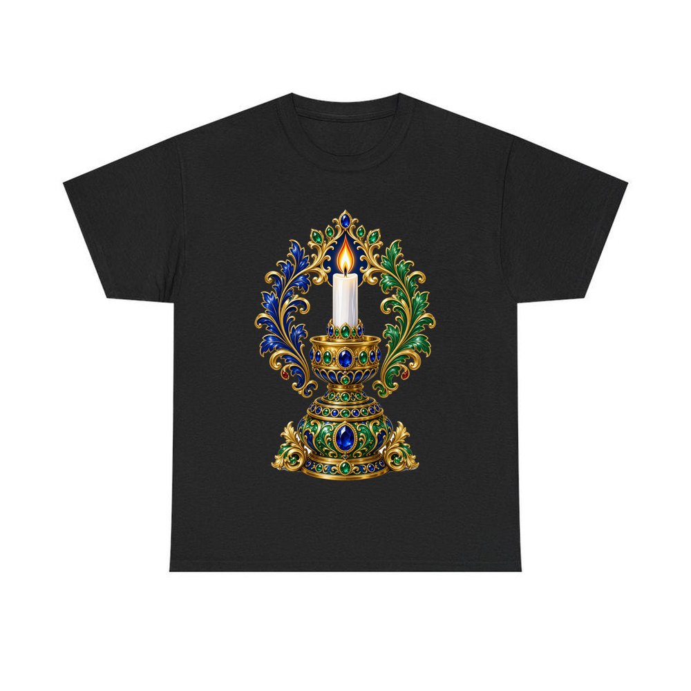 Jewelled Gold Candle Holder personalised Christmas T-shirt in black
