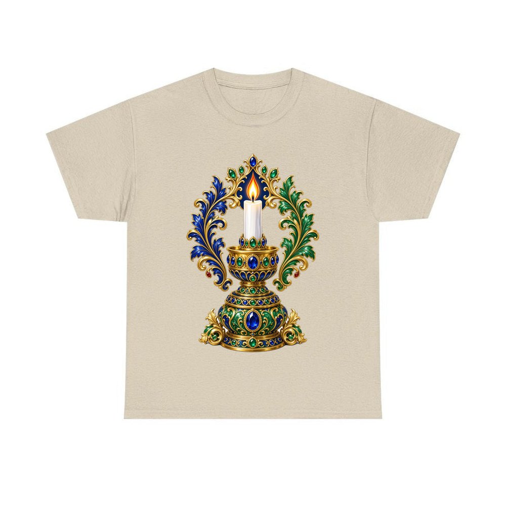 Jewelled Gold Candle Holder personalised Christmas T-shirt in sand