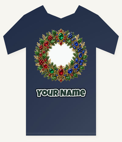 Jewelled Gold Holly Wreath Personalised Kids Tee and Baby Bodysuit
