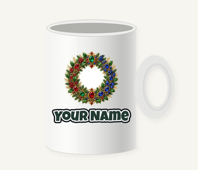 Jewelled Gold Holly Wreath Personalised Christmas Mug