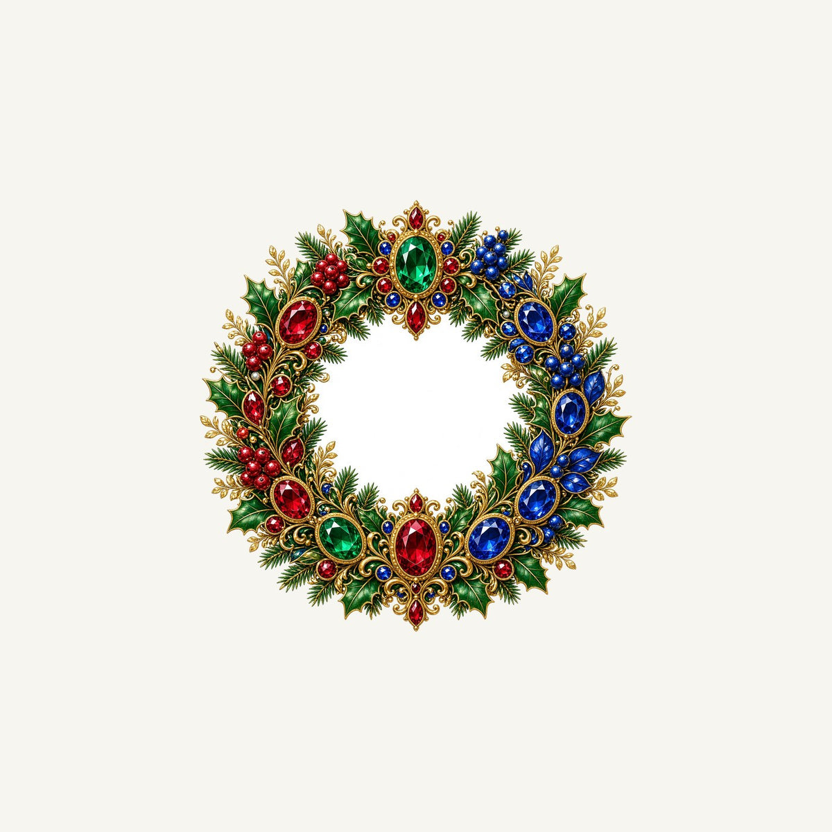 Jewelled Gold Holly Wreath Personalised Christmas Mug