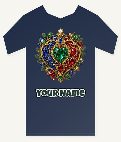 Jewelled Heart Christmas Ornament Personalised Kids Tee and Baby Bodysuit