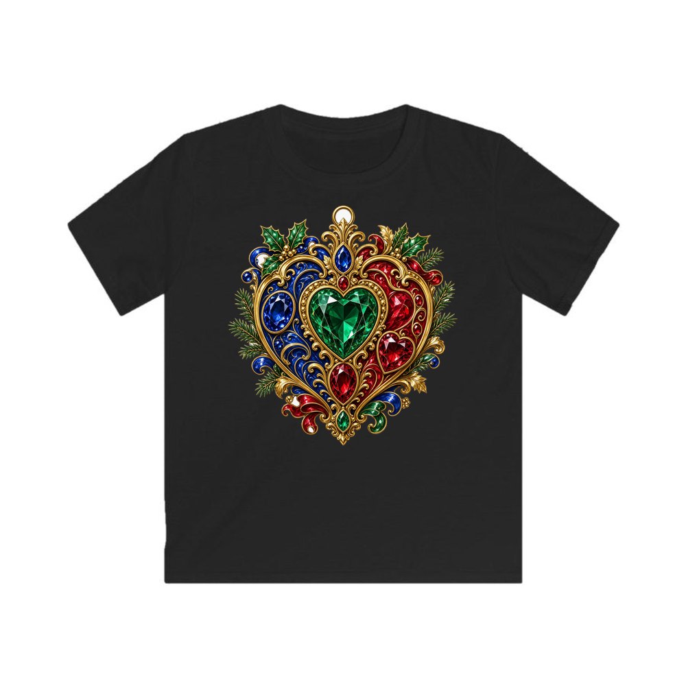 Jewelled Heart Christmas Ornament personalised kids Christmas tee in black