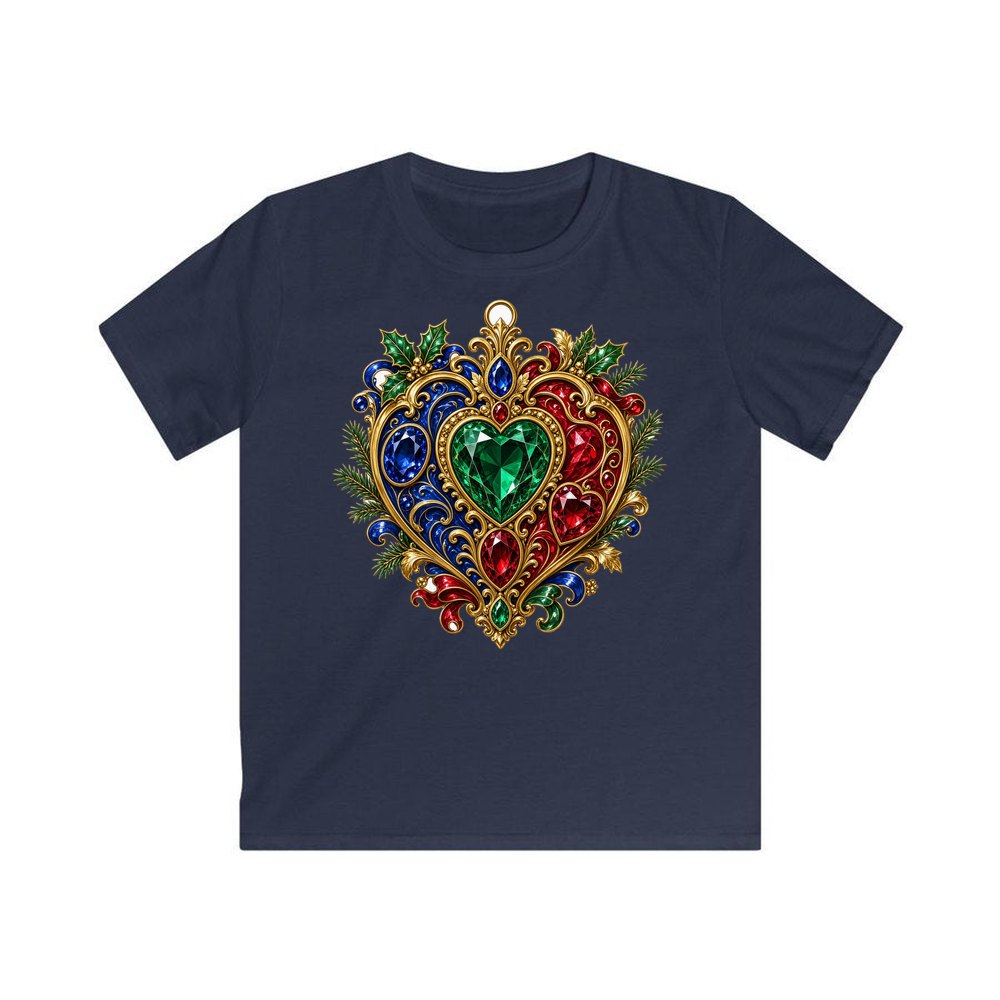 Jewelled Heart Christmas Ornament personalised kids Christmas tee in navy