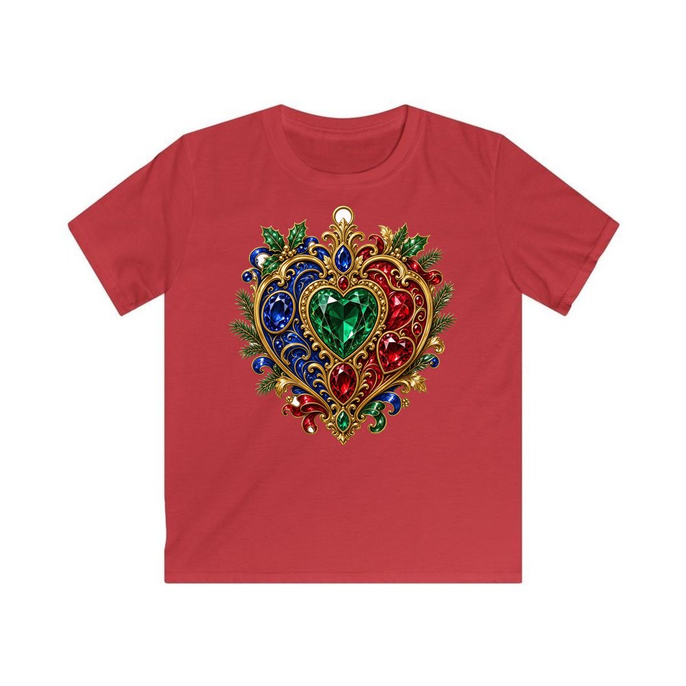 Jewelled Heart Christmas Ornament personalised kids Christmas tee in red
