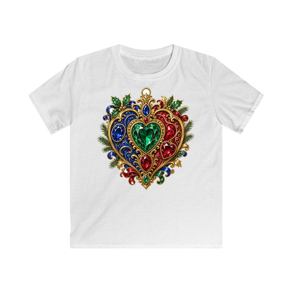 Jewelled Heart Christmas Ornament personalised kids Christmas tee in white