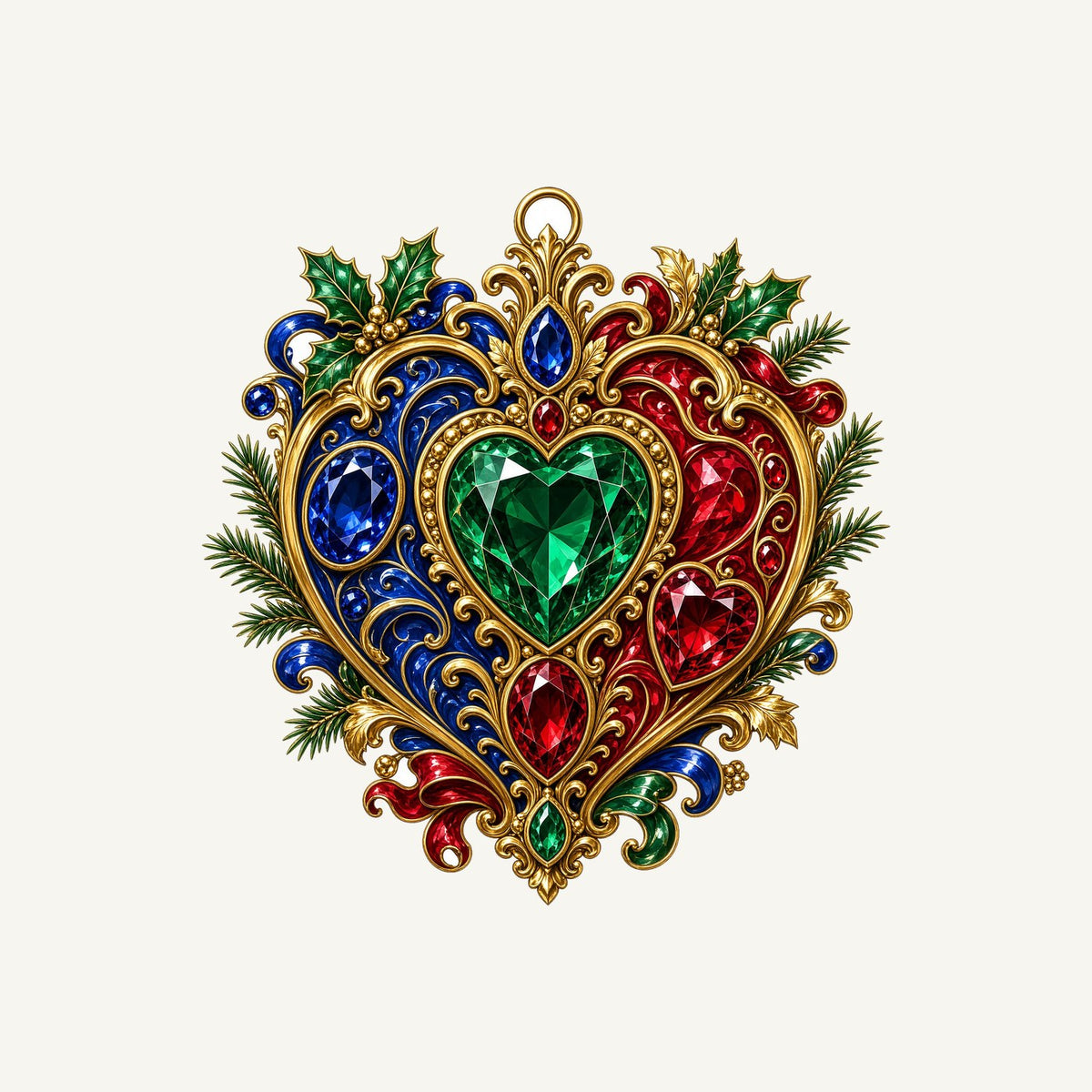 Jewelled Heart Christmas Ornament Christmas artwork, the design printed on the personalised stocking