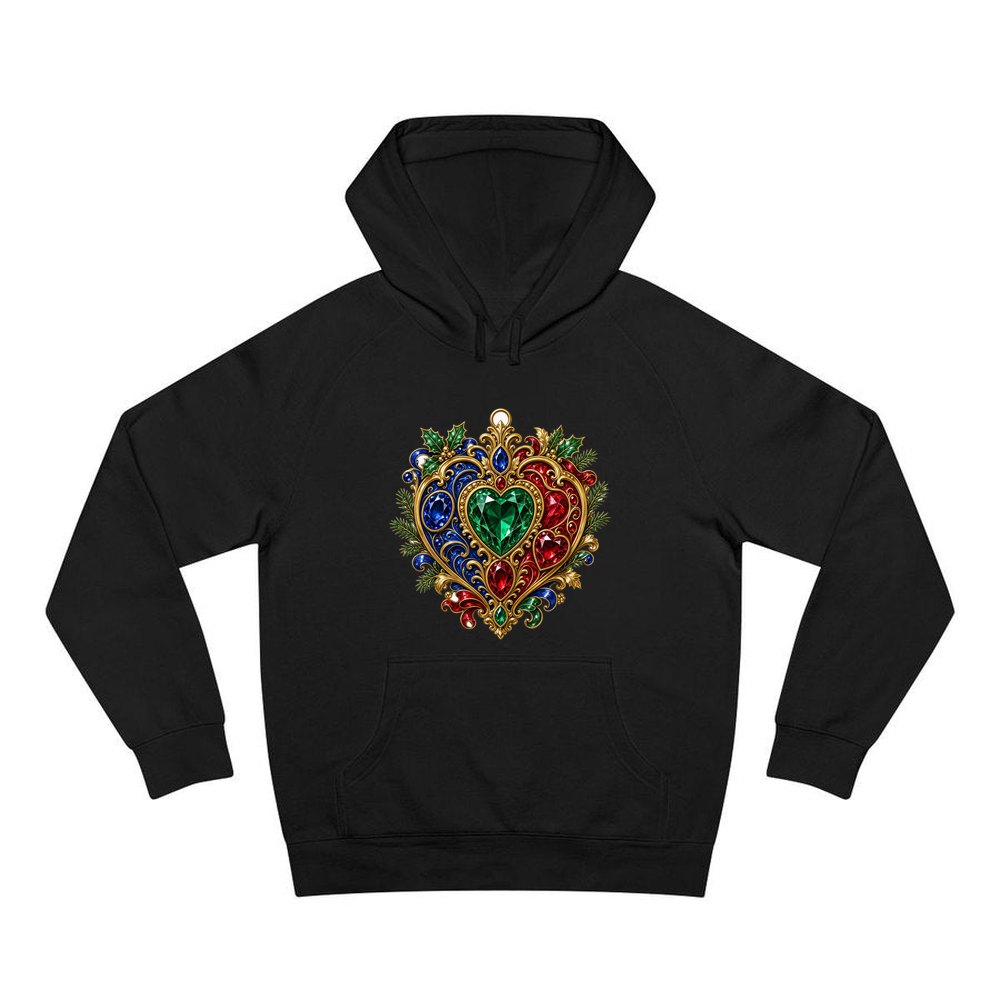 Jewelled Heart Christmas Ornament personalised Christmas hoodie in black