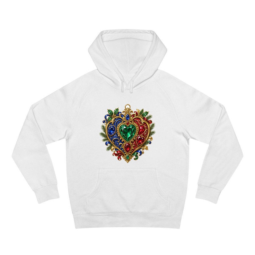 Jewelled Heart Christmas Ornament personalised Christmas hoodie in white