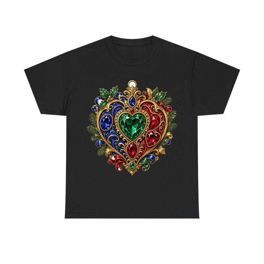 Jewelled Heart Christmas Ornament personalised Christmas T-shirt in black