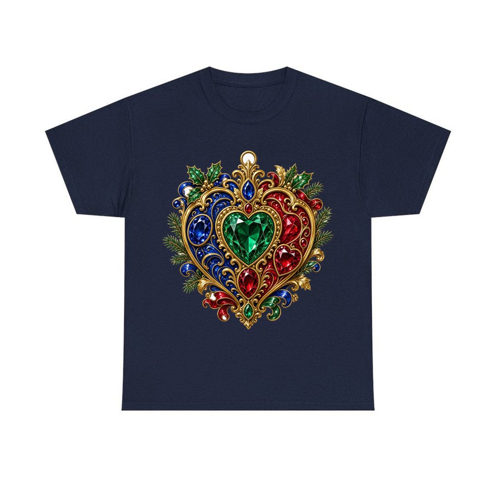 Jewelled Heart Christmas Ornament personalised Christmas T-shirt in navy