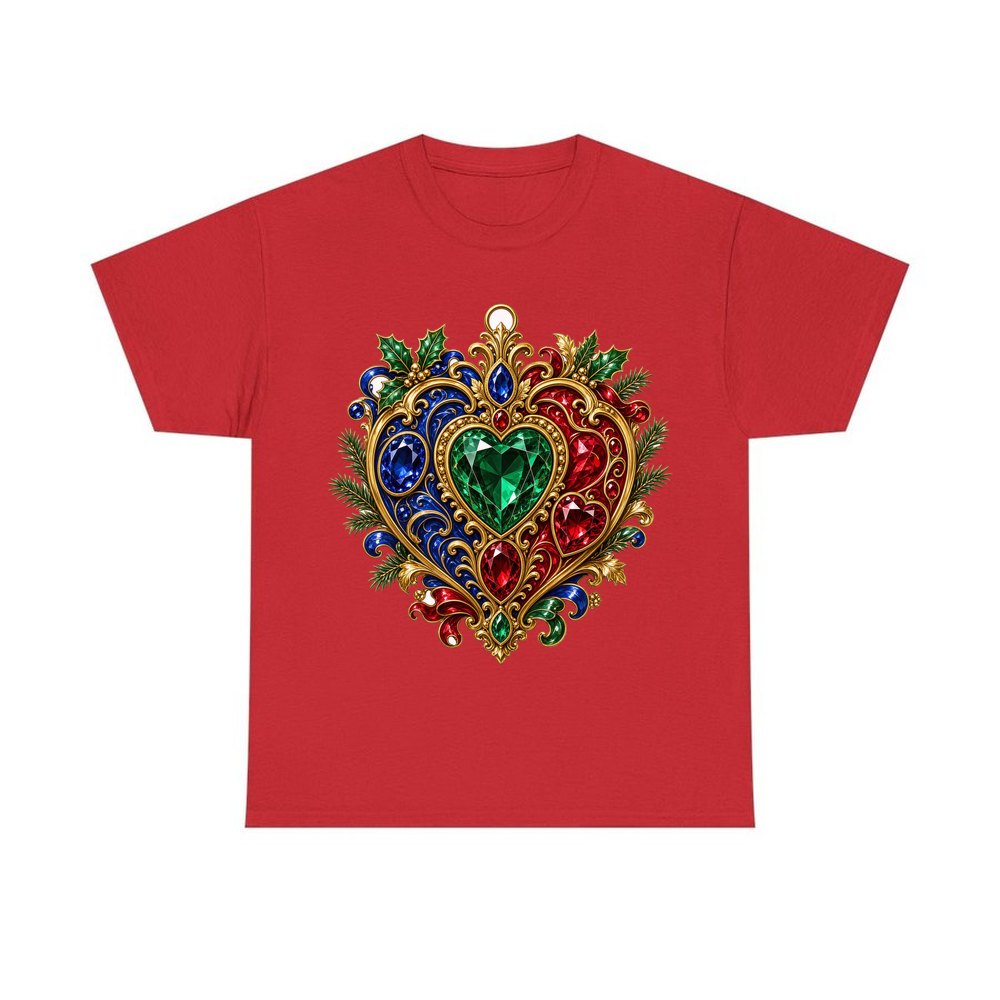 Jewelled Heart Christmas Ornament personalised Christmas T-shirt in red