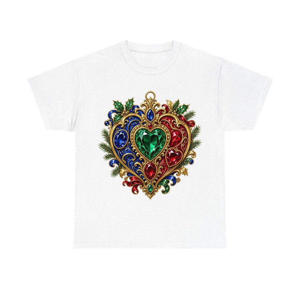 Jewelled Heart Christmas Ornament personalised Christmas T-shirt in white