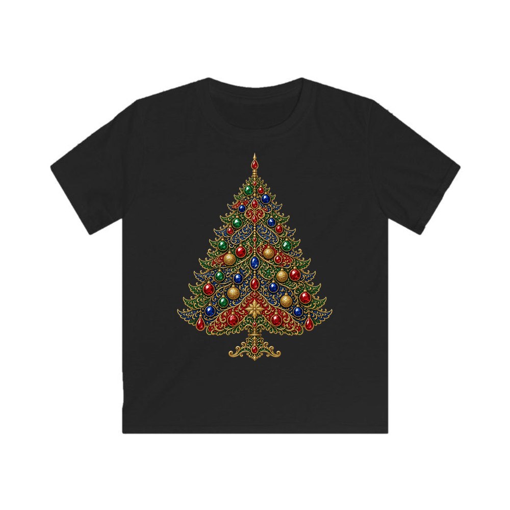 Jewelled Ornate Christmas Tree personalised kids Christmas tee in black